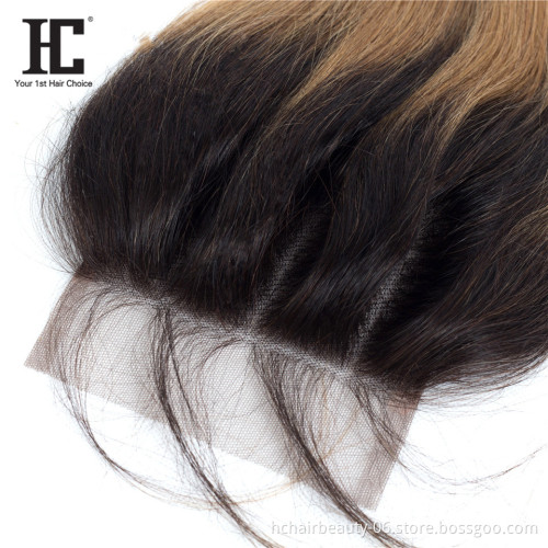 Peruvian Hair Weave 3 Bundles With Lace Closure 1B/30 Ombre Dark Blonde Non Remy Body Wave Human Hair Bundles With Closure
